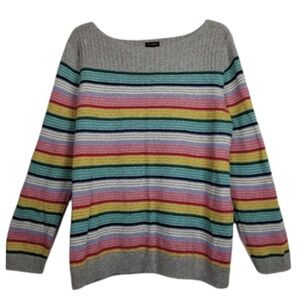 Talbots Colorful Cashmere Blend Striped Wide Neck Sweater